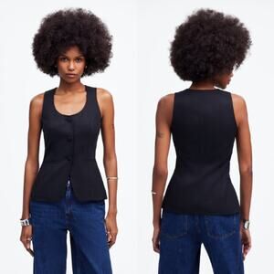 Madewell Women's Button Front Scoopneck Cutaway Vest NV749 True Black Size 8 NWT